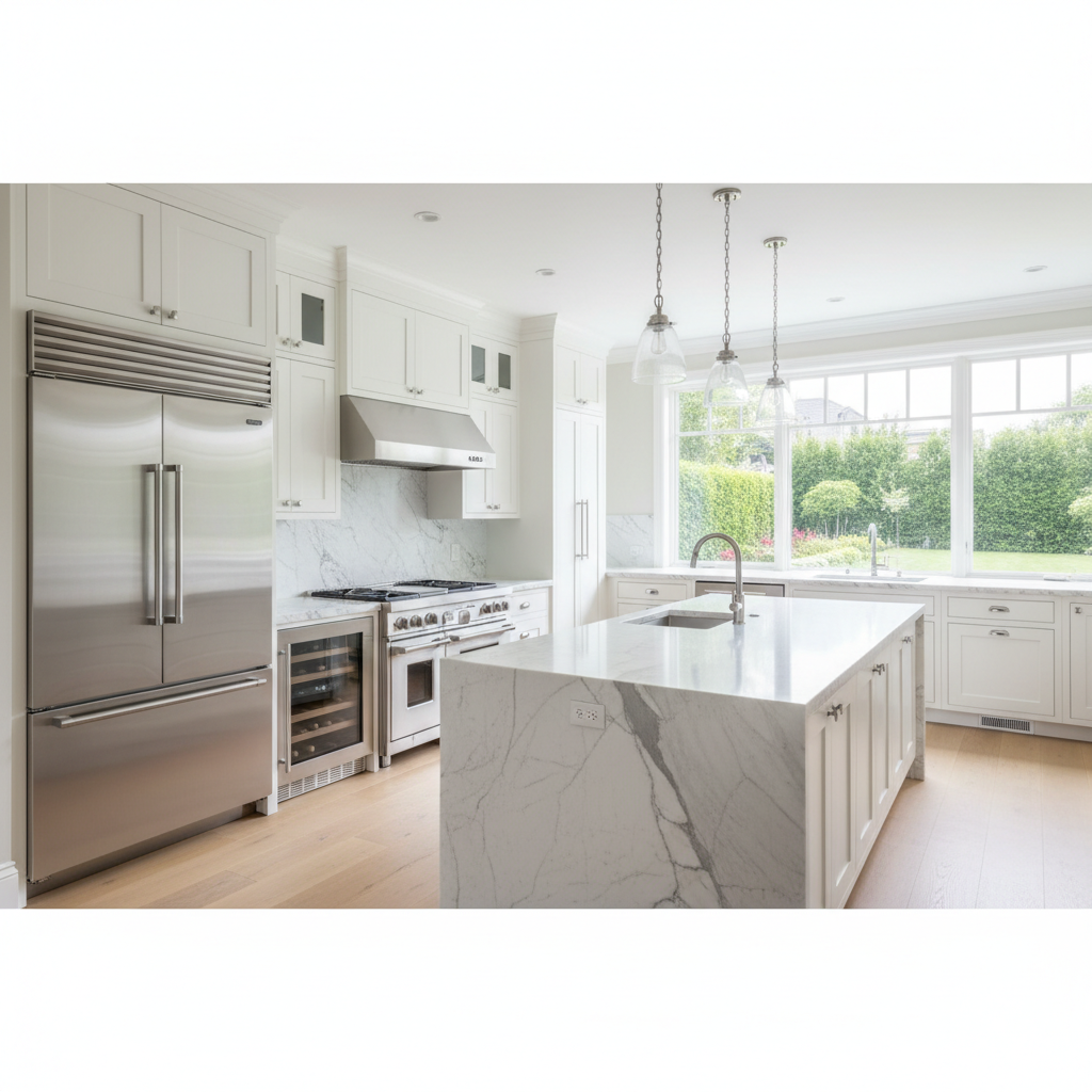 Luxury modern kitchen with Thermador-style built-in appliances
